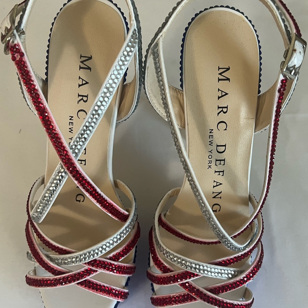 Marc Defang Marc Tops USA Red White & Blue Crystal Pageant Heels Shoes